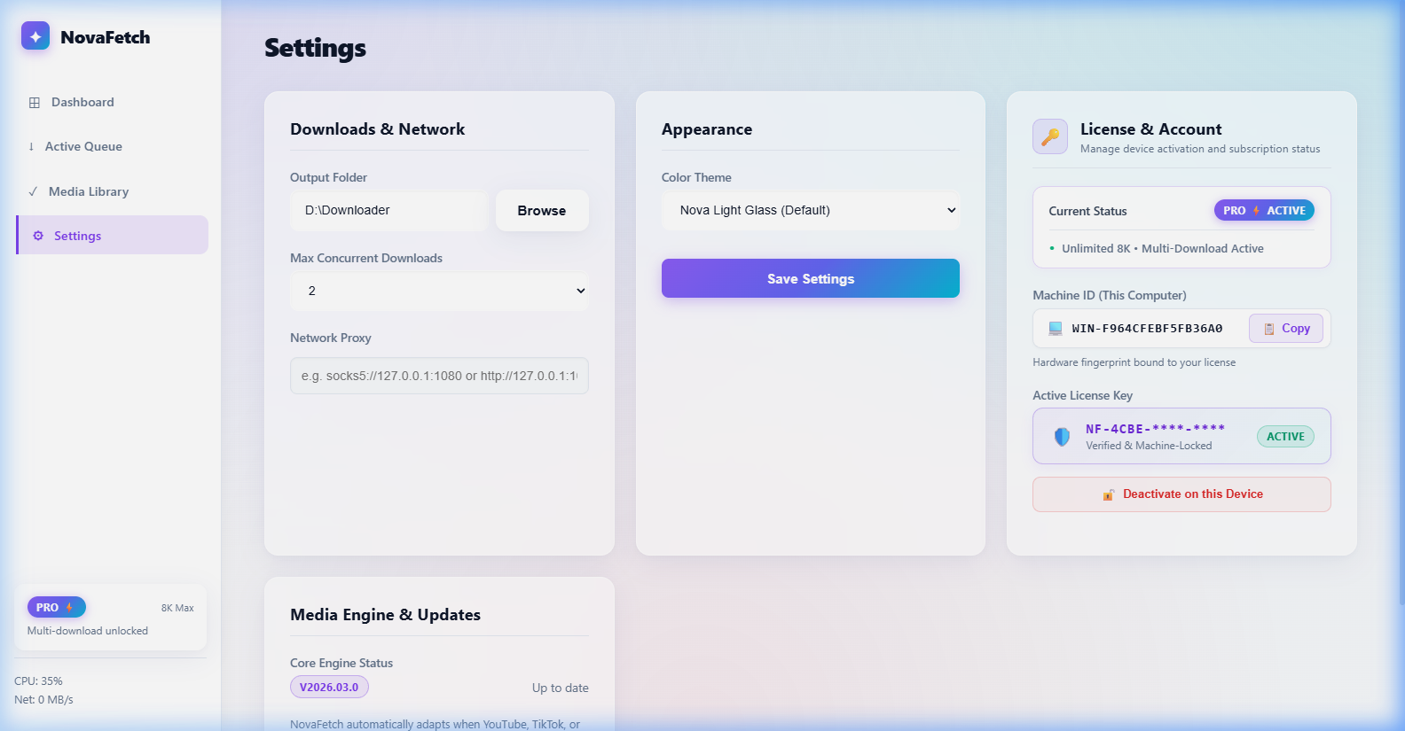 NovaFetch Settings Interface